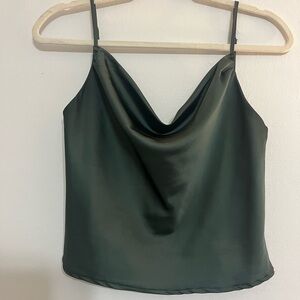 Green Satin Cowl Neck Top